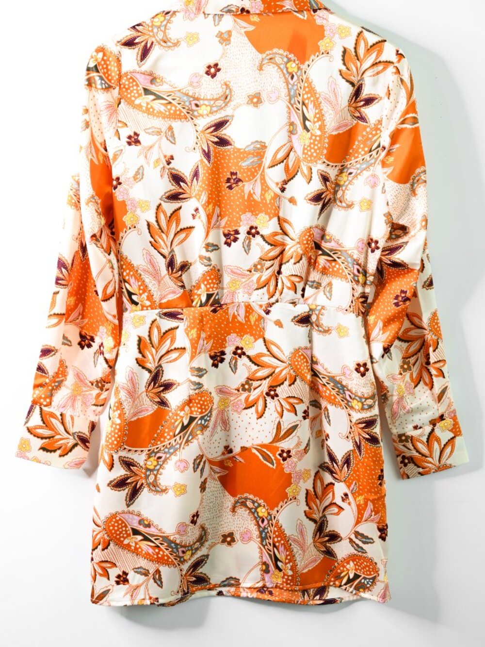 SWEET LEMON Orange Floral Collared Long Sleeve V-Neck Mini Dress - Size Small - Picture 3 of 10